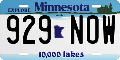 MN license plate 929NOW