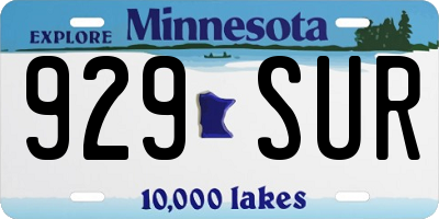 MN license plate 929SUR