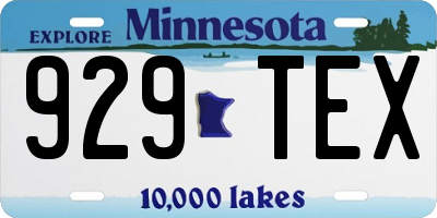 MN license plate 929TEX