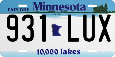 MN license plate 931LUX