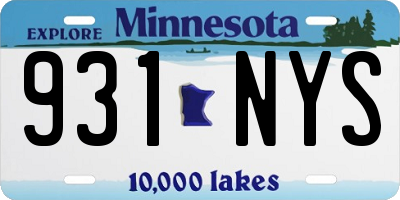 MN license plate 931NYS