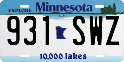 MN license plate 931SWZ