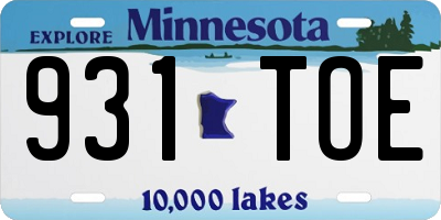 MN license plate 931TOE