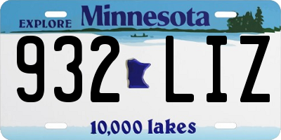 MN license plate 932LIZ