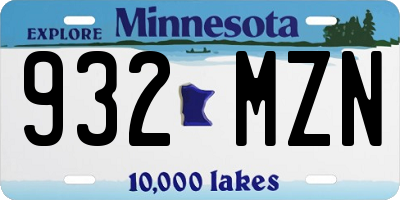 MN license plate 932MZN