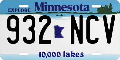 MN license plate 932NCV