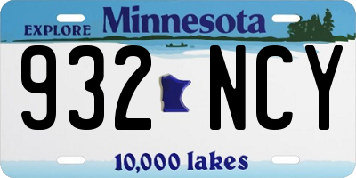 MN license plate 932NCY