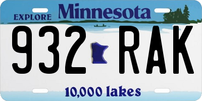 MN license plate 932RAK