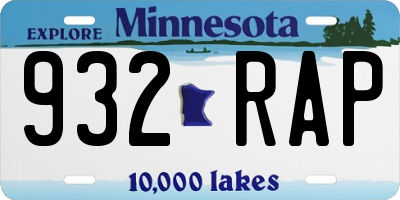 MN license plate 932RAP