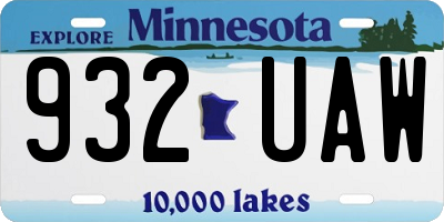 MN license plate 932UAW