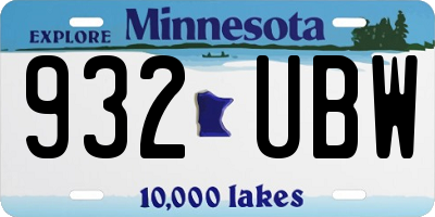 MN license plate 932UBW