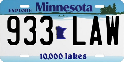 MN license plate 933LAW