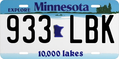 MN license plate 933LBK