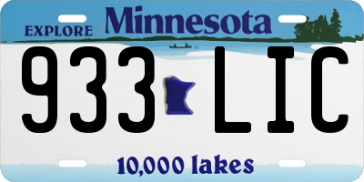 MN license plate 933LIC