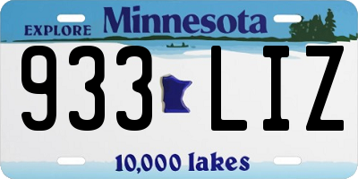MN license plate 933LIZ