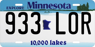 MN license plate 933LOR