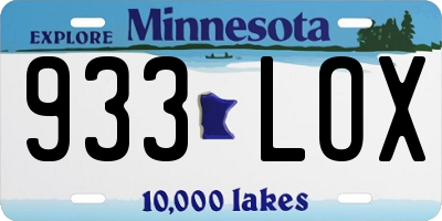 MN license plate 933LOX
