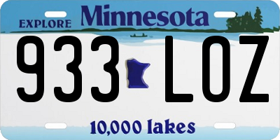 MN license plate 933LOZ