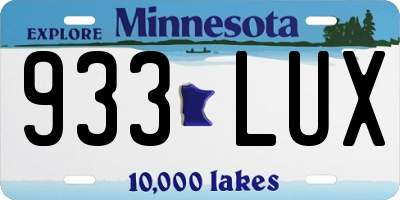 MN license plate 933LUX