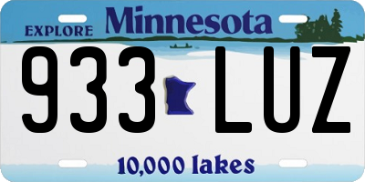 MN license plate 933LUZ