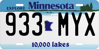 MN license plate 933MYX
