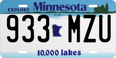 MN license plate 933MZU