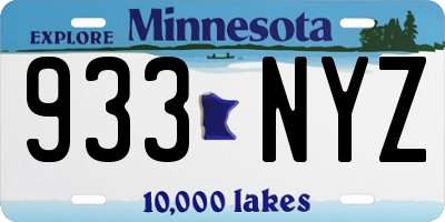MN license plate 933NYZ
