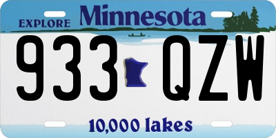MN license plate 933QZW