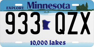 MN license plate 933QZX