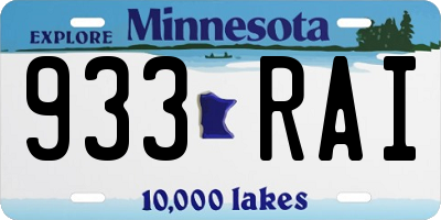 MN license plate 933RAI