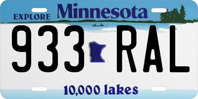 MN license plate 933RAL