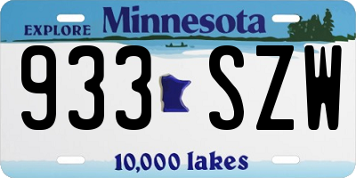 MN license plate 933SZW