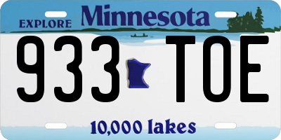 MN license plate 933TOE