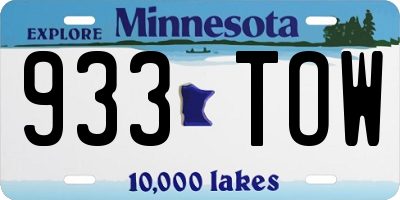 MN license plate 933TOW