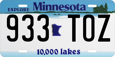 MN license plate 933TOZ