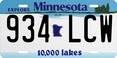 MN license plate 934LCW
