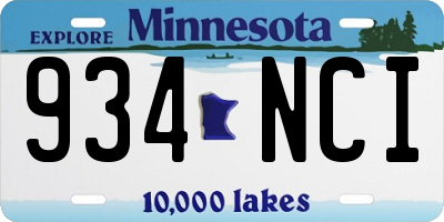 MN license plate 934NCI