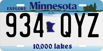 MN license plate 934QYZ
