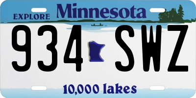 MN license plate 934SWZ