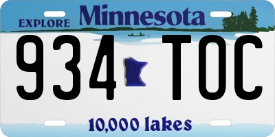MN license plate 934TOC