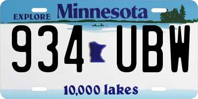 MN license plate 934UBW
