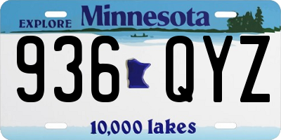 MN license plate 936QYZ