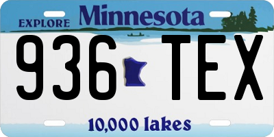 MN license plate 936TEX