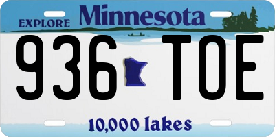 MN license plate 936TOE
