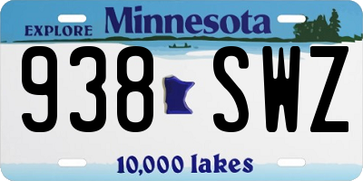 MN license plate 938SWZ
