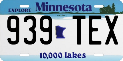 MN license plate 939TEX