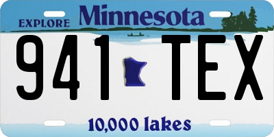 MN license plate 941TEX