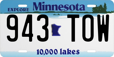 MN license plate 943TOW