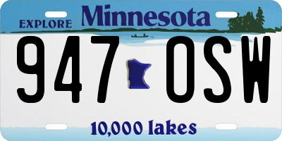 MN license plate 947OSW