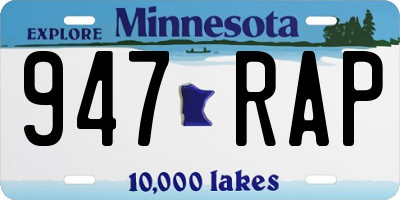MN license plate 947RAP
